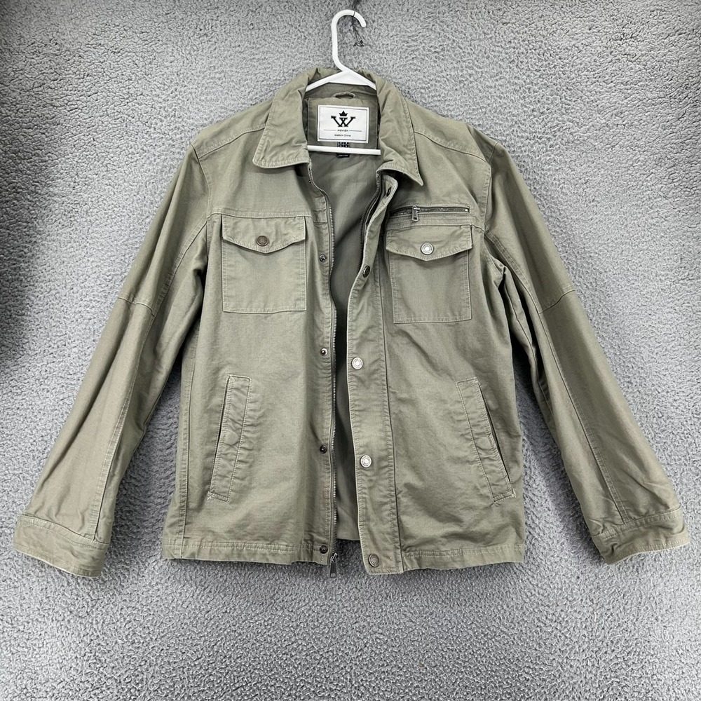 WenVen Canvas Jacket Men's‎ M Cotton Military Lapel Classic Casual Outwear Green